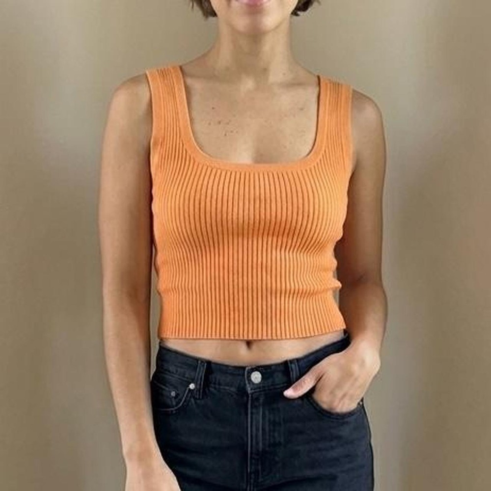 H&M bright orange ribbed cropped tank top summer basic – Small